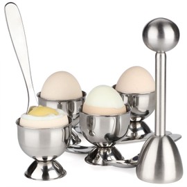 Egg Cups for Soft Boiled Eggs Holder - Egg Cracker Topper Tool Set Includes 4 Egg Cups, 4 Egg Spoons, 1 Egg Cracker Topper Perfect Egg Cutter Tool for Breakfast