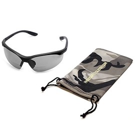 Calabria Rhino R91348 Bifocal Reading Safety Glasses Reader +3.00 Smoke Grey Wrap Around Protective Eyewear/Camouflage Pouch