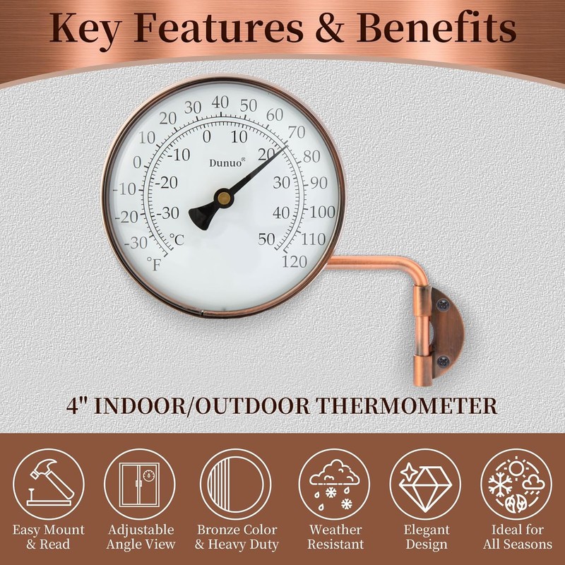 4 Inch Outdoor Thermometer, Outside Temperature Gauge Decorative for Patio,