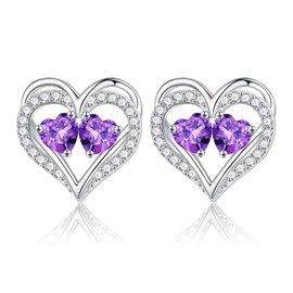 Iefil Heart Jewelry for Women - Purple Amethyst Earrings, February Birthstone Earrings for Women