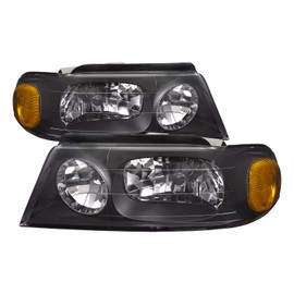 HEADLIGHTSDEPOT Black Housing Halogen Left and Right Headlights Pair Compatible with Country Coach Magna 2005-2010