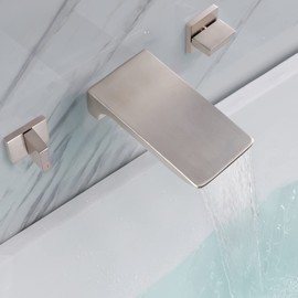 KAPHOME Bathtub Faucet Wall Mount,2 Handles Bathroom Waterfall Tub Faucet,Brass Bathtub Filler Tap with Rough-in Valve,Brushed Nickel,7Y2MK