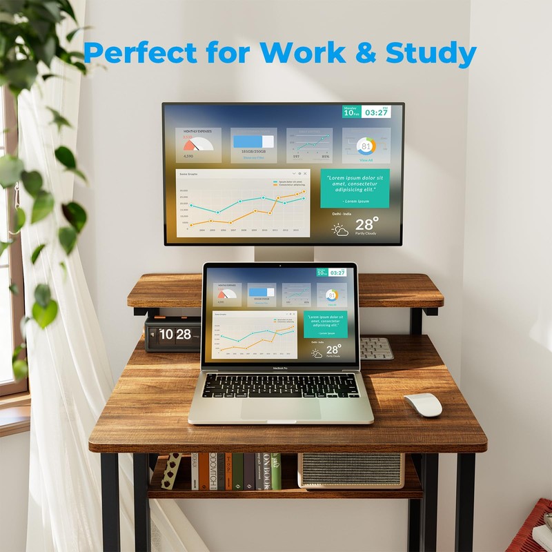 GreenForest Folding Desk with Adjustable Monitor Stand, 24.8 in Small