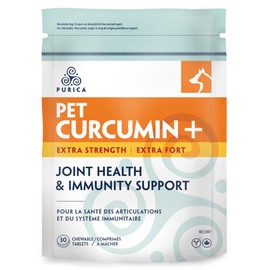 PURICA - Pet Curcumin+ Extra Strength, 30 Chewable Tablets - Healthy Flexibility, Joint Health and Immunity Support for Dogs, Cats and Small Animals - Blend of Potent Antioxidants