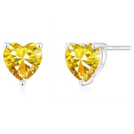 Geelein 14K Gold Plated Stud Earrings 925 Sterling Silver Post Heart Cubic Zirconia Stud Earrings CZ Stud Small Cute for Women, Silver, Yellow