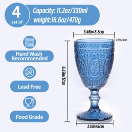 abrwyy Blue Wine Glasses set of 4, Blue Goblets, Vintage Drinking Glassware, Colored Glassware Set for Party Home Wedding Baby Shower