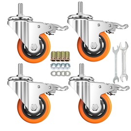 Stem Casters Heavy Duty Casters Swivel Threaded Stem Caster Wheels with 3/8"-16 x 1 Thread Dual Locking Wheels Casters Set of 4 (2 Inch, with Brake)