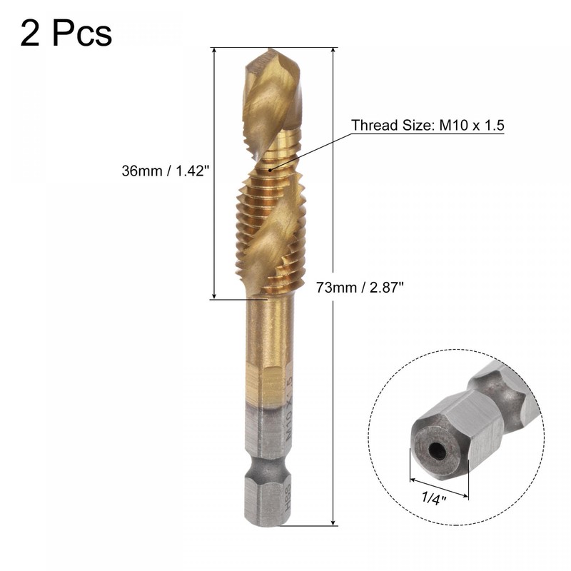 sourcing map Combination Drill and Tap Bit, 1/4" Hex Shank