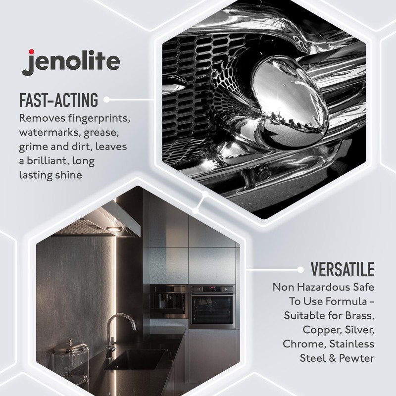 Jenolite Liquid Metal Polish 500 ml / 16.9 fl oz. Multi‑Purpose for Silver,