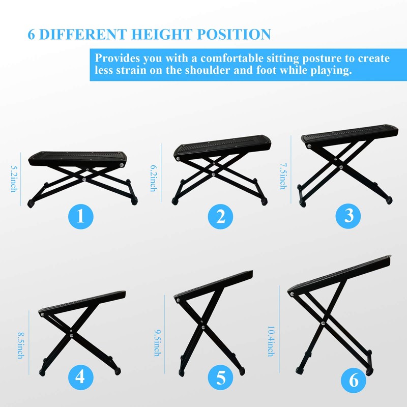 Guitar Foot Rest Stool Height Adjustable Footstool Excellent Stability with