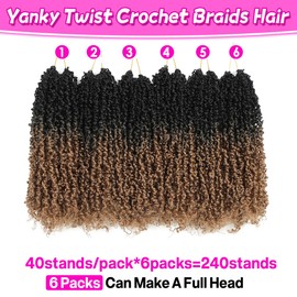 Youngther 12 Inch Crochet Yanky twist hair 6 Pack Pre-Twisted Fluffy Short Passion Twist crochet hair for black women Soft Yanky twist crochet hair pre looped for senegalese twist hair extension(OT27)