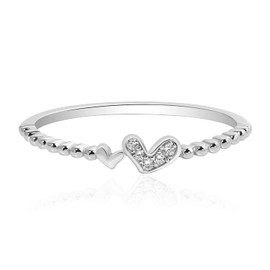 Meissa Heart Stacking Ring for Women 925 Sterling Silver Stackable Ring Friendship Rings Tiny Heart Dainty Ring Girls Birthday Jewellery Gift, Silver, M 1/2