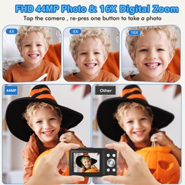 Digital Camera, Nsoela FHD 1080P 44MP Kids Camera with 32GB Card, Compact Point and Shoot Camera, 16X Digital Zoom Vlogging Camera, Portable Mini Kids Camera for Teens Students (Black)