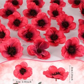 Xinnun 500 Pieces Artificial Poppies Flowers Red Poppy Artificial Silk Faux Stemless Flowers Head for Memorial Day Veterans Day Wedding Home Decoration Bouquet Corsages Party Centerpiece