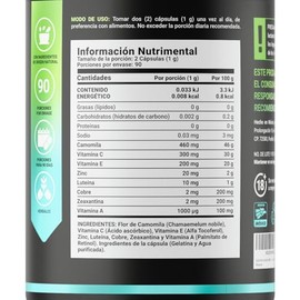 Camomila, Lutena y Zeaxantina de 180 Cpsulas 1000 mg por porcin. Vitamina A, C, E y Zinc, Cobre. Ingredientes naturales. Vsion Blend B Life.          