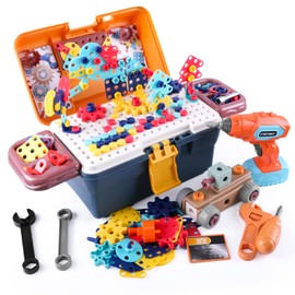 Magic Montessori Play Toolbox, 298Pcs Magic Montessori Play Toolbox with Drill, 2D/3D Creativity Tool Box Montessori Toys Gift for Age 3+ Years Old Boys Kids, Girls