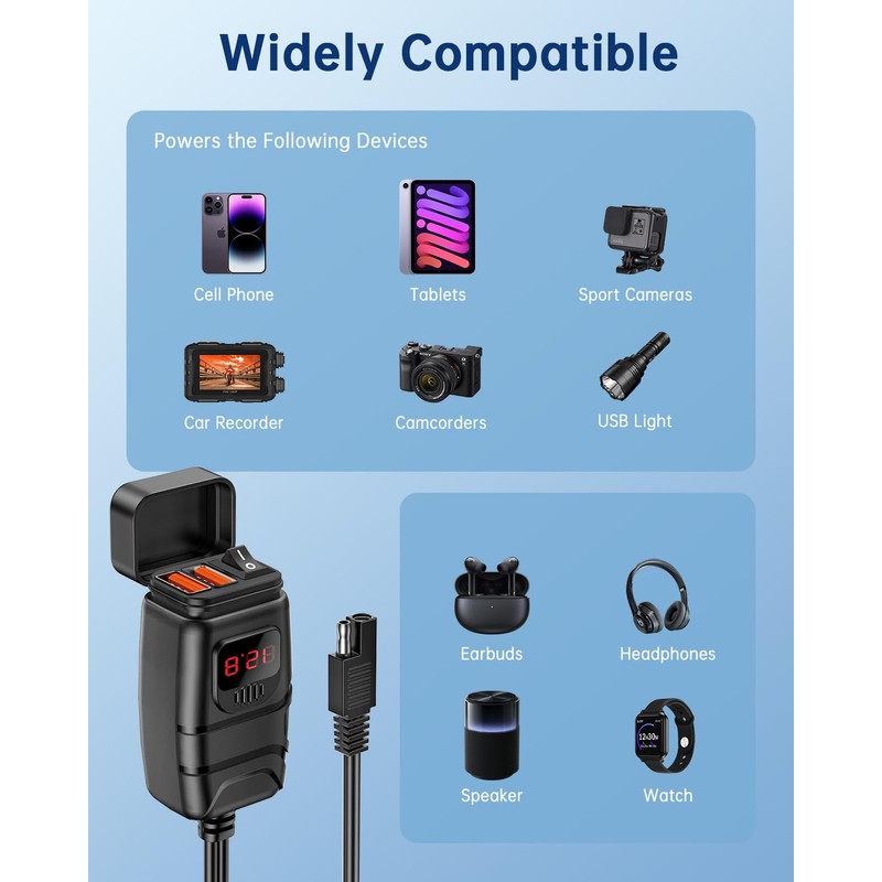 ZEXMTE 12 V USB Socket Motorcycle, 6.4 A Quick Charge