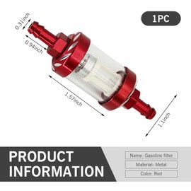 Eratus 1 PC Motorcycle Inline Fuel Filter, Alloy + Tempered Transparent Glass Visible Disassemble and Washable Oil Filter Cup, Suitable for 0.31" Interface, Suitable for Most Motorcycles (Red)