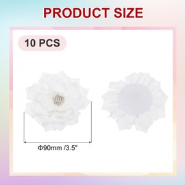 PATIKIL 3.5" Chiffon Flowers, 10 Pcs Fabric Flowers Rhinestone Pearl Sewing Fabric Appliques for Crafts Sewing Dresses DIY Clothing Headbands Wedding Party Decoration, White