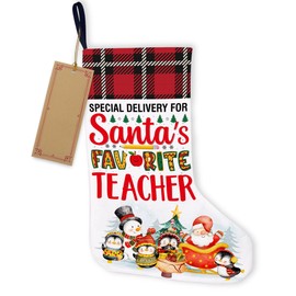 HOIJAUMAI Teacher Christmas Stocking Gifts for Teacher Special Delivery for Santa's Favorite Teacher Xmas Stocking for Fireplace Stairs Wall Hanging Xmas Home Decor 18 x 12 Inches