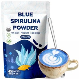 EquSym Espirulina Orgánica En Polvo (Ficocianina) - 45 G1.6 Oz. Colorante Alimentario Natural, Vegano, Sin Olor A Pescado, Incluye Cuchara De Acero...
