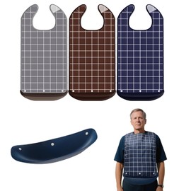 Adult Bibs for Men Women Elderly Senior,3-Pack Washable Waterproof Bib with Crumb Catcher,Easy to Clean and Carry,Reusable Removable Adjustable Feeding Eating Bibs(Blue Curry Gray)