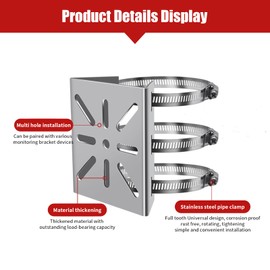 Universal Vertical Pole Mount for Security Camera 2Pcs,maxant Stainless Steel Mounting Corner Bracket with 6 Loop Pipe Clamps Solid Metal Mounting Corner Bracket for Cameras LED Wall,Solar Panels