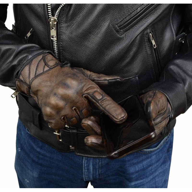 Milwaukee Leather MG7514 Men's Brown Leather with Gel Palm Motorcycle