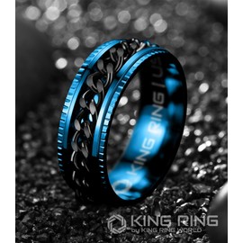 King Ring 8mm Super Spinner Ring – Premium Stainless Steel Fidget Ring for Men & Women K06 – Blue Black 11