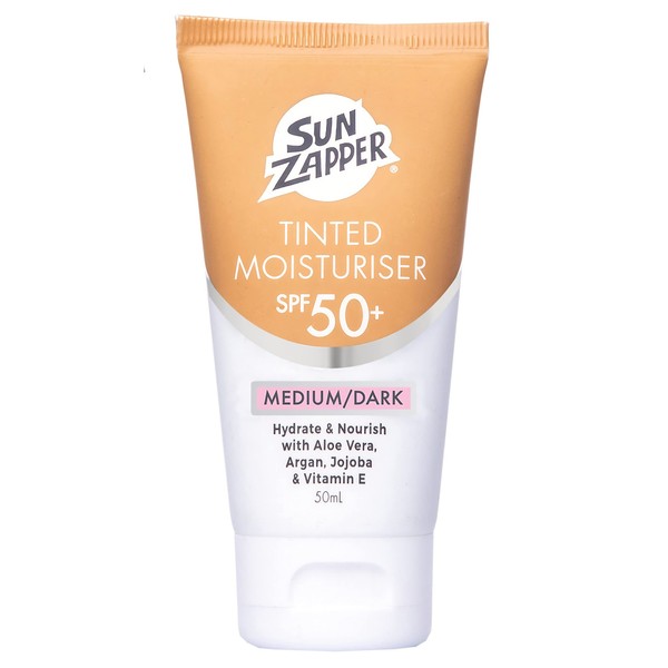 Tinted Moisturiser SPF 50 Face Moisturiser with Tinted Sunscreen for Face - Sun Zapper Australian BB Cream Medium/Dark 50ml