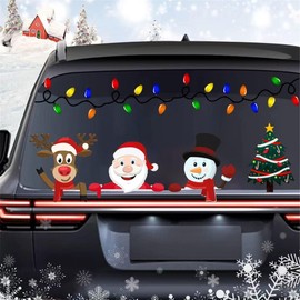Christmas Peeking Reflective Car Decals Santa Claus Reindeer Snowman Funny Car Stickers for Auto,SUV,Truck, Refrigerator Window Indoor and Outdoor Xmas Decorations (Style_2)
