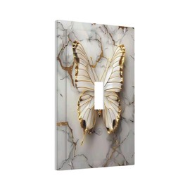 Wpshijia Light Switch Cover Plate Gold White Butterfly Luxury Abstract Marble 1 Gang Single Toggle Decorative Switch Plates Wall Plate Electrical Faceplate socket cover for Bathroom Kitchen Decor
