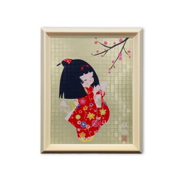 Japanese Souvenir Showa Retro Doll Frame (Red Plum)