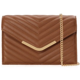 MOJISOLO Women's Crossbody Bag - Vegan Leather Quilted Shoulder Purse,Detachable Chain Strap&Multi-Pockets for Wedding,Everyday Use,Brown