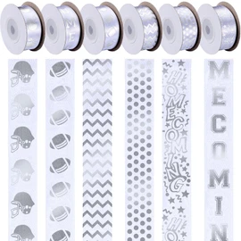 Juinte 60 Yard Homecoming Mum Ribbon, 7/8" Wide Football Satin Ribbon Roll for Gift Wrapping Homecoming Mum Supplies Football Party Favor Cheerleaders Decorations(Silver)