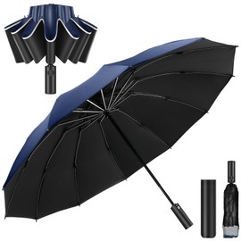 Moon River Folding Umbrella, Inverted Folding Umbrella, Automatic Opening and Closing with One Touch, 12 Ribs, Large, Waterproof, Quick Drying, Protection Against Typhoons, Rainy Season, Windproof,