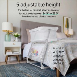 Cowiewie Bassinet Bedside Sleeper,Baby Bassinets Higher Place on Bed,5-Position Adjustment Baby Crib,Breathable 360°All-Around Mesh Sides Bedside Bassinet,Space-Saving Bedside Cribs，Height(37.4-41.3")
