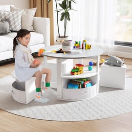 HONEY JOY Kids Table and Chair Set, Children Activity Play Table with 4 Storage Stools for Art Craft, Nesting Design Toddler Table and Chair Set for Playroom, Daycare, Gift for Boys Girls (Grey)