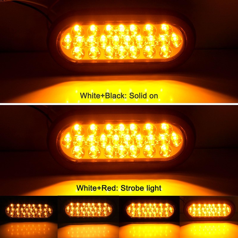 Partswcgg 4Pcs 6" Inch Oval Amber Led Strobe Lights 24LED