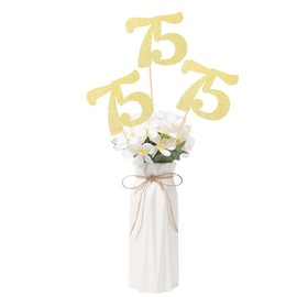 Gexolenu NO 75, 10 Pack Double-Sided Gold Glitter 75th Birthday Centerpieces for Tables, Number 75 Birthday Table Toppers Party Centerpiece Sticks Wedding Anniversary Party Supplies