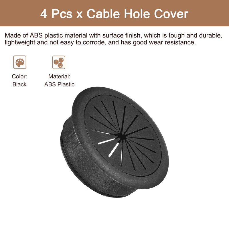 sourcing map 4Pcs Cable Hole Cover, 2 Inch (50mm) ABS