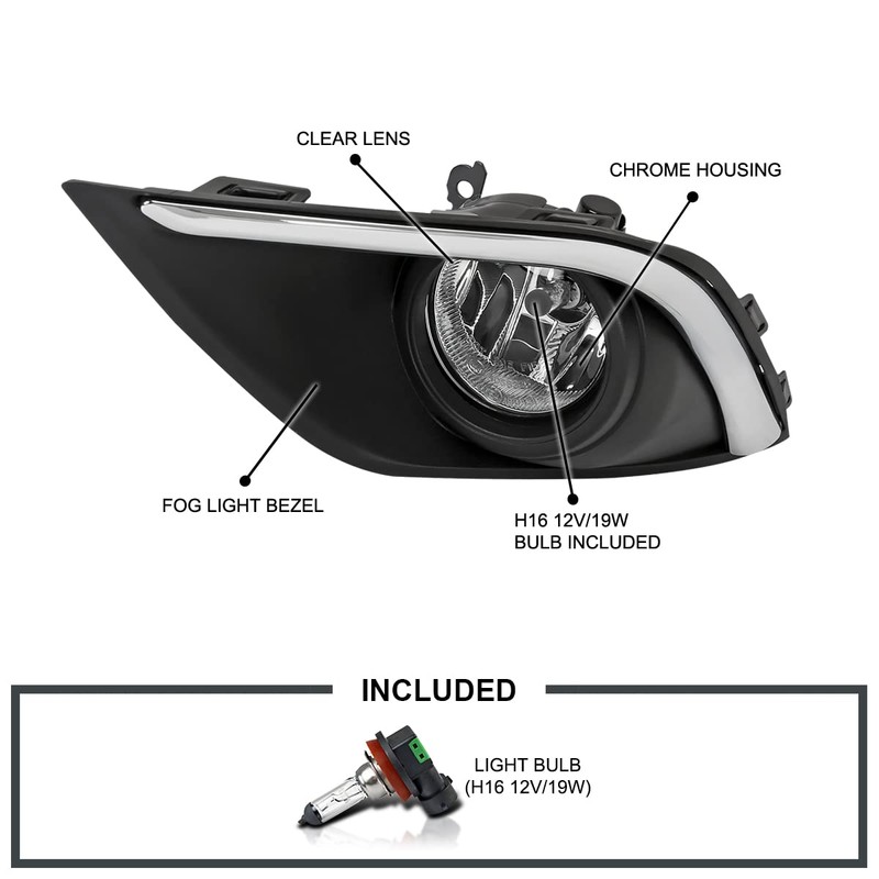 Spec-D Tuning Clear Lens Fog Lights +H16 Bulbs+Switch+Wiring Included Compatible