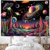 Tushelia Blacklight Galaxy Space Tapestry Neon Planet UFO Tapestries UV