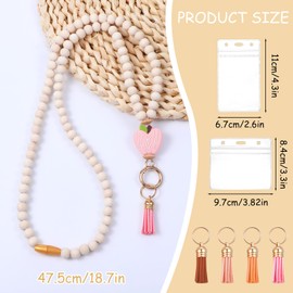 HaiFafafaing Boho Teacher Lanyard with ID Holder, Natural Wood Beaded Lanyard for Id Badges Keys, Cute Teacher Lanyards for Women