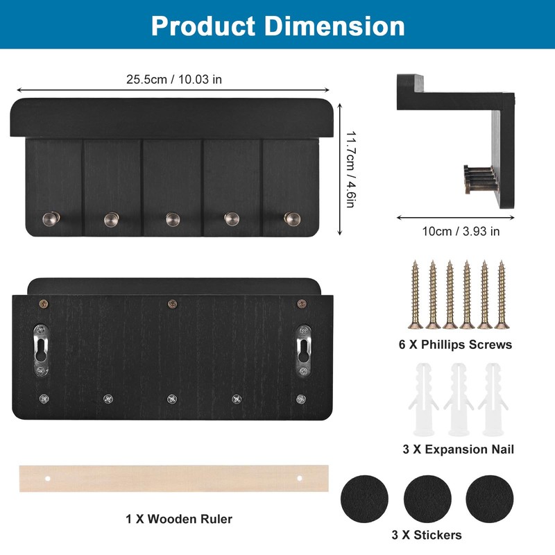 Kldgris Key Rack with Shelf, Wooden Key Holder, Decorative Wall