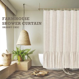 Felisa Farmhouse Long Shower Curtain with A Ruffle Hem 72x78 inch, Linen Blend Shower Curtain for Bathroom,Natural