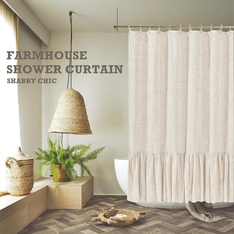 Felisa Farmhouse Long Shower Curtain with A Ruffle Hem 72x78