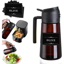 Oil Sprayer for Cooking, 16oz Glass Olive Oil Dispenser Bottle for Kitchen Gadgets, 2 in 1 Spray and Pour Dark Brown Bottle with Stickers for Air Fryer, Salad - Color: Dark Brown