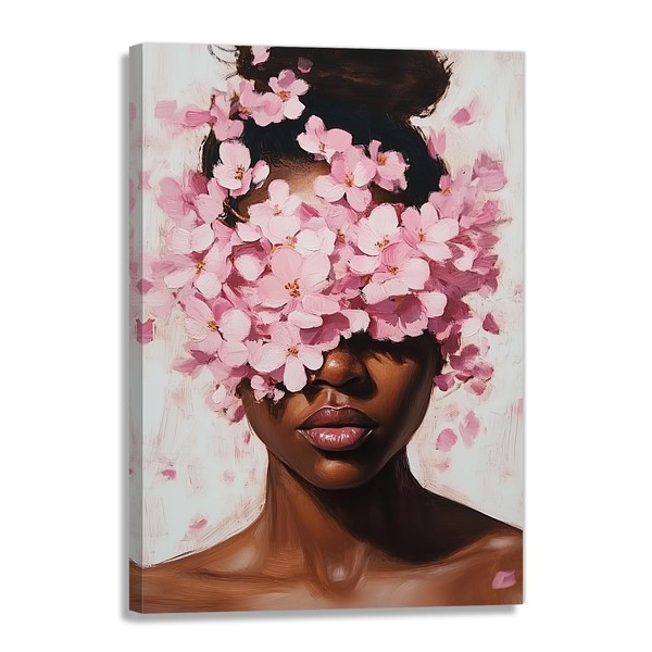 KPLUNDO Black Woman Wall Art Pink Black Girl With Floral