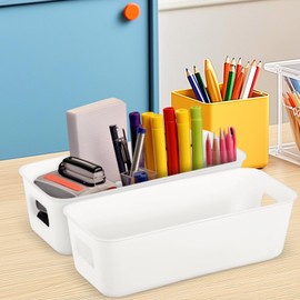 8-pack Plastic Storage Bins Thin Rectangular Storage Basket Set 8.85 X 3.54 X 2.75 in Narrow Organizer Boxes for Pantry under Sink Bathroom Shelves Closet Home